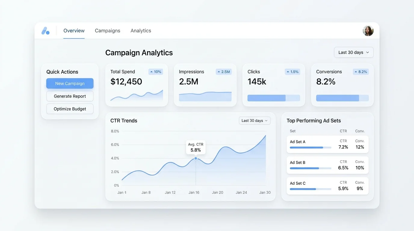 Content creation ad copy dashboard UI