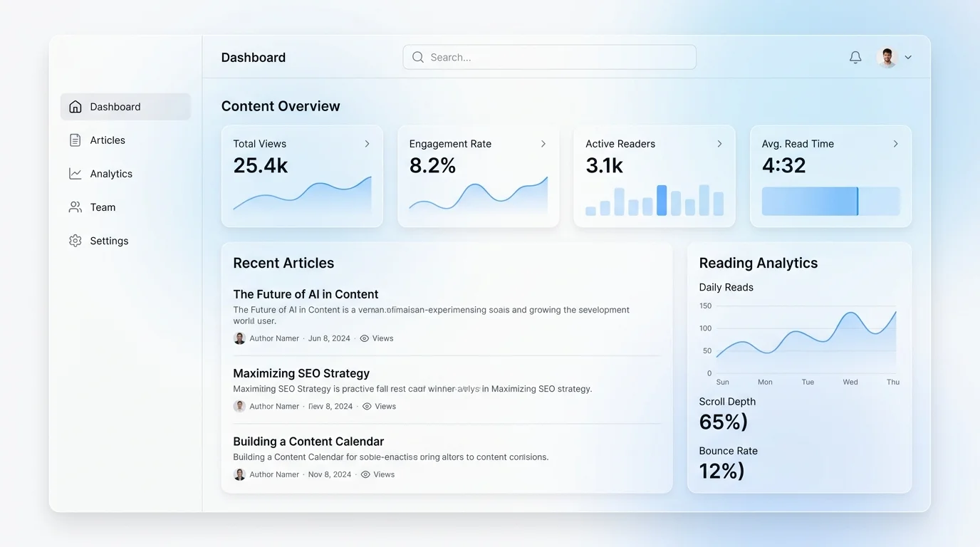 Content creation blog dashboard UI