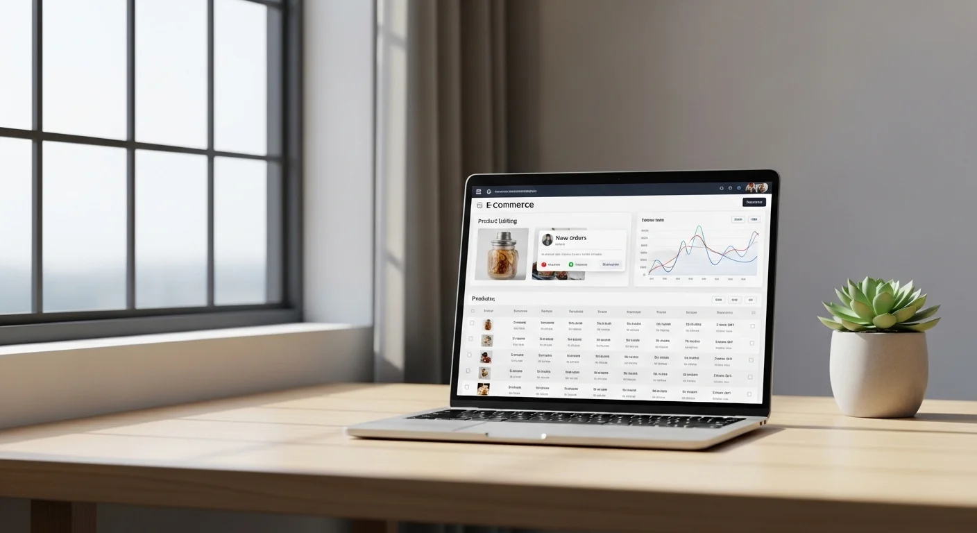 E-commerce admin dashboard with product management, sales analytics, and real-time order notifications for online stores.