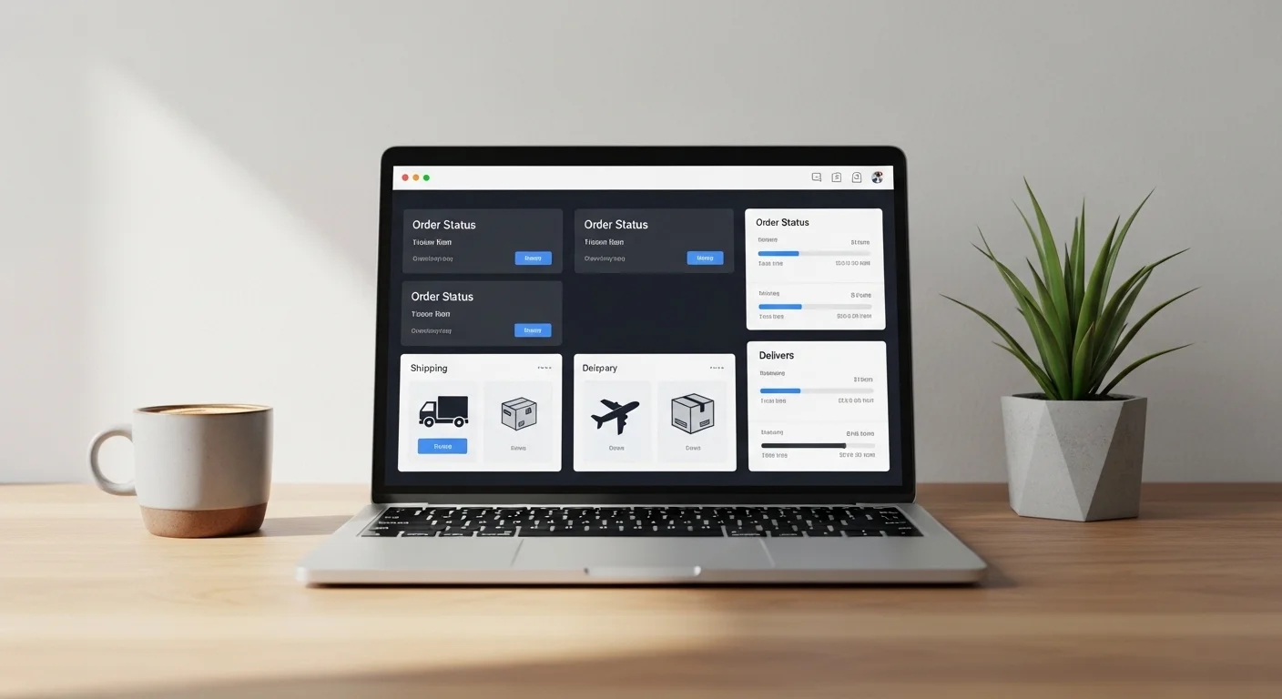 E-commerce order tracking dashboard showing shipping status, delivery progress, and customer order management system.