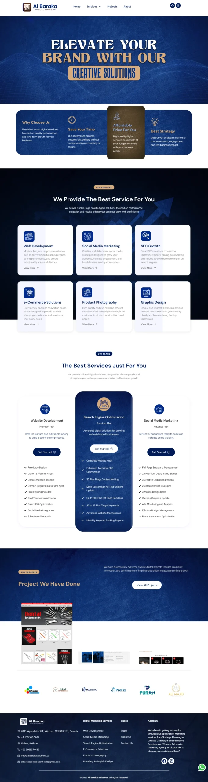 Full page homepage screenshot of Al Baraka Solutions digital agency website designed by Web2F