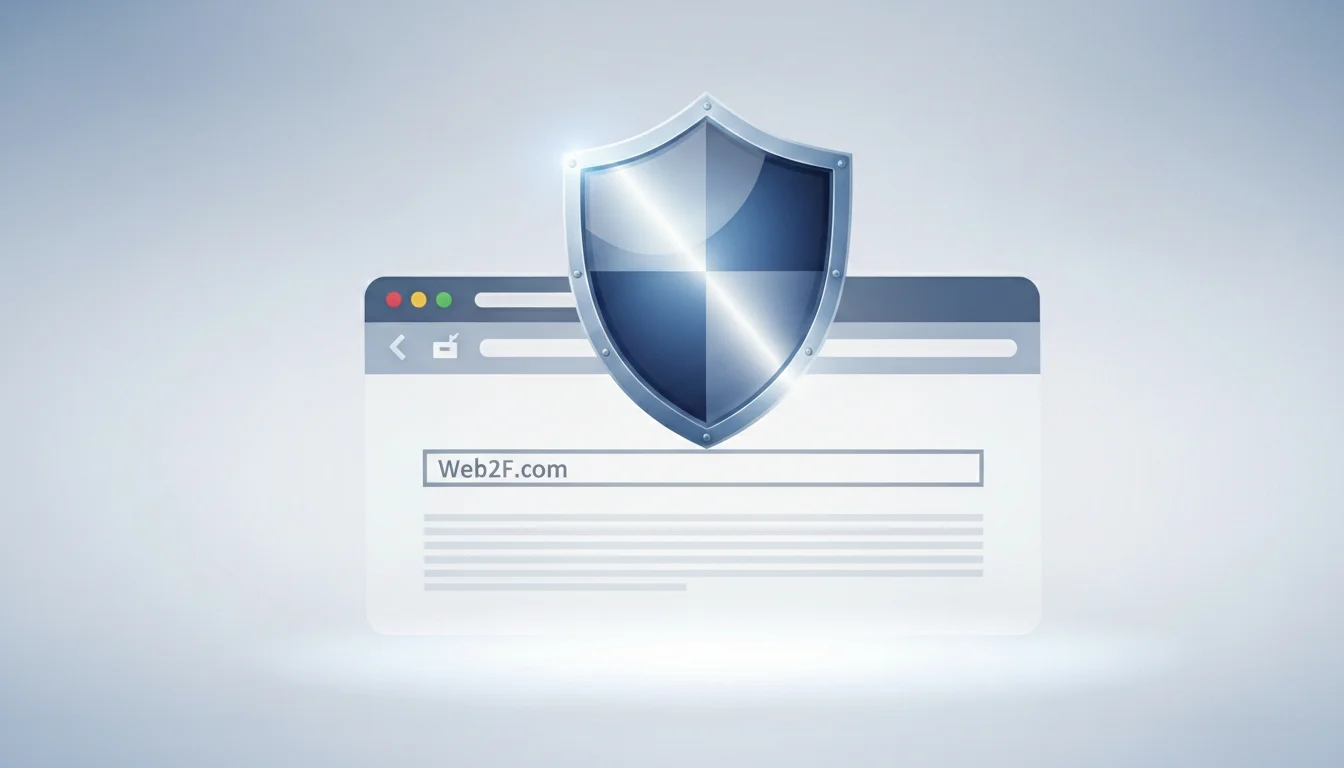 Secure website with SSL protection and cybersecurity shield concept for Web2F.com