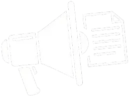 White megaphone with document icon, content marketing strategy symbol on black background