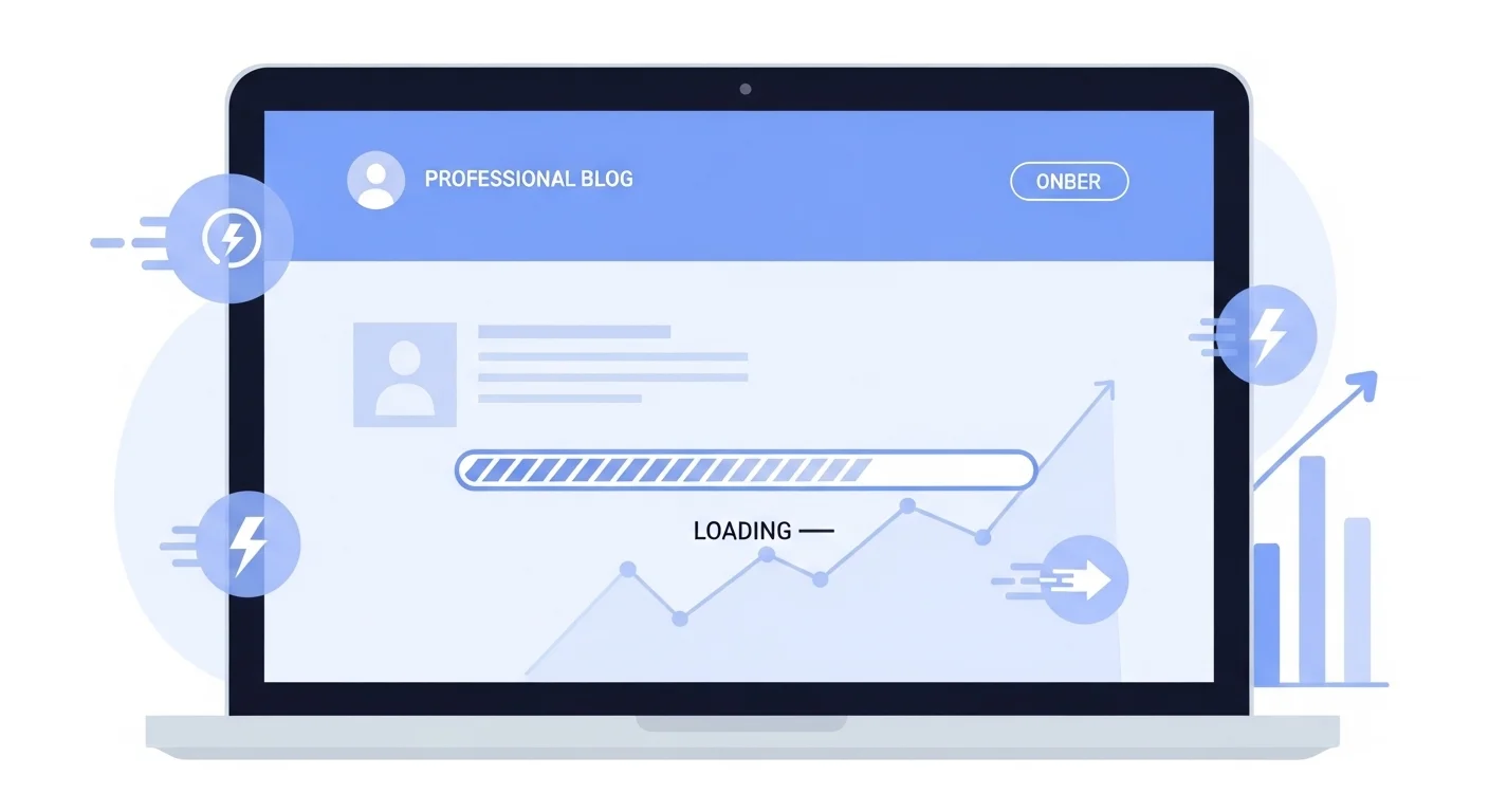 Fast loading business website on laptop screen with speed performance graph for small business website optimization
