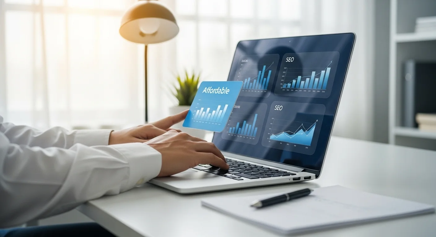 Affordable SEO services in Pakistan for small businesses working on laptop for business growth concept