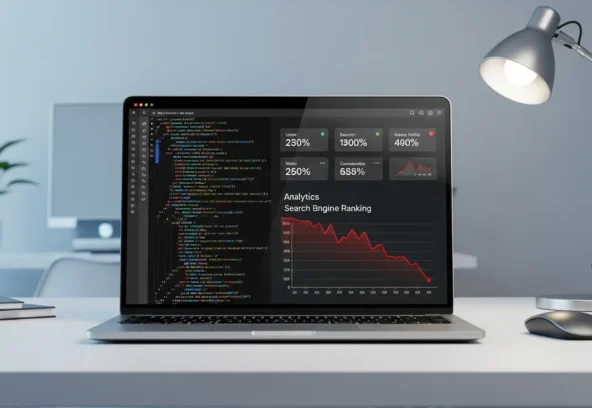 Website not ranking on Google showing search results and declining analytics graph