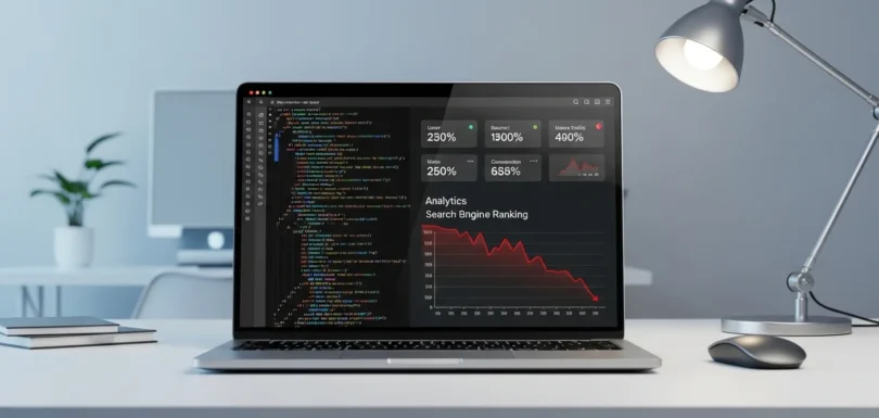 Website not ranking on Google showing search results and declining analytics graph