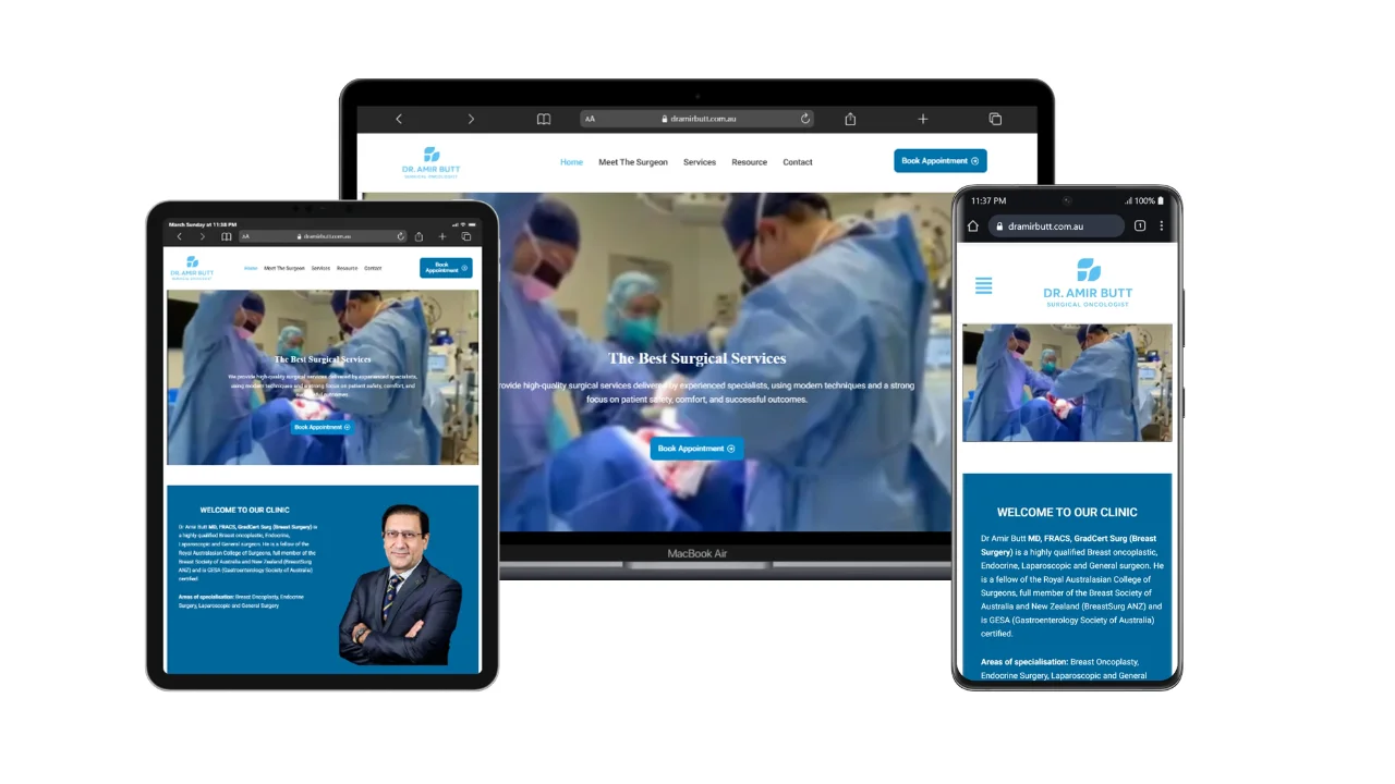 Surgical website displayed on multiple devices.