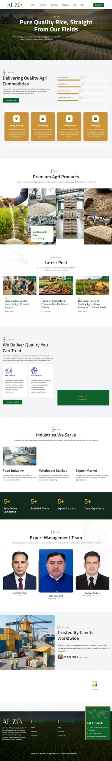 Al Zia Rice Mills modern homepage design for agricultural business website