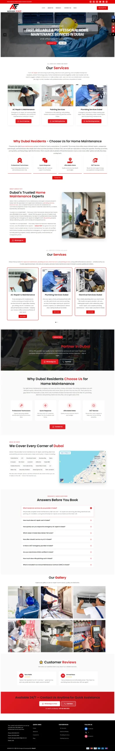 Adnan FixIt Home Maintenance homepage featuring a modern responsive website with home repair and maintenance services