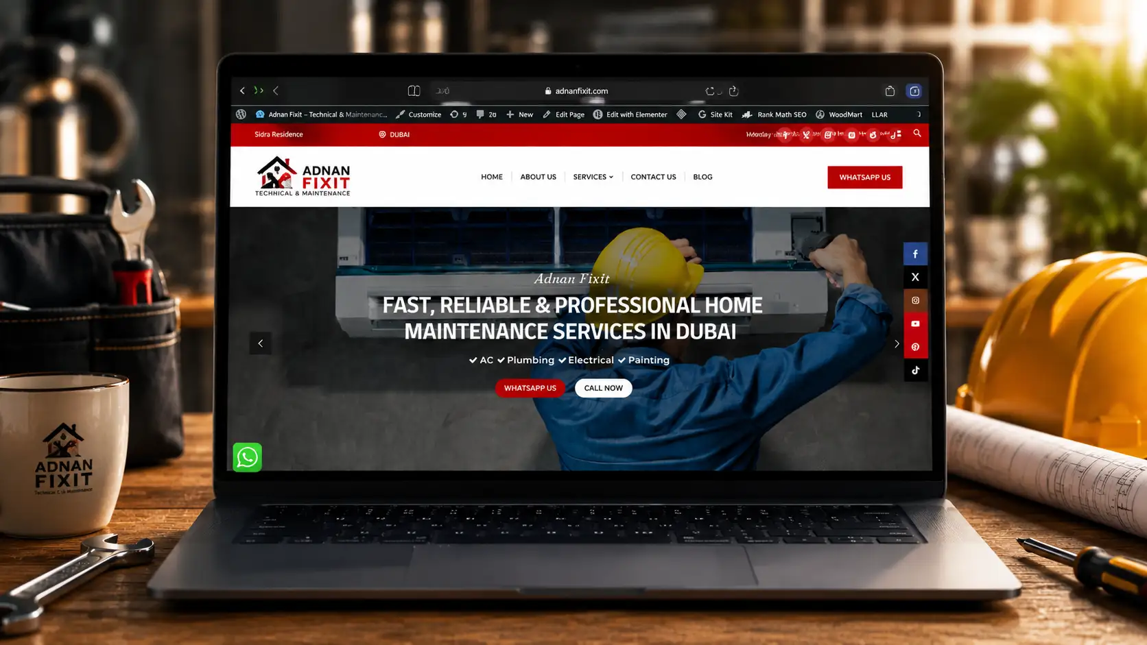 Adnan FixIt Home Maintenance website displayed on a laptop showcasing the responsive website design and user experience